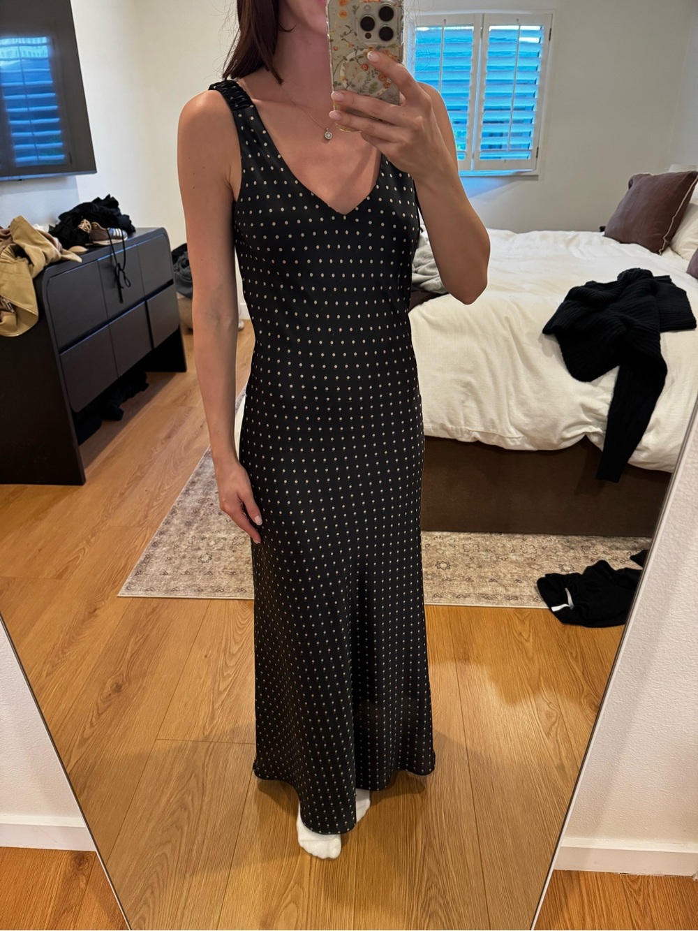 Zara Black Maxi Dress with White Polka Dots